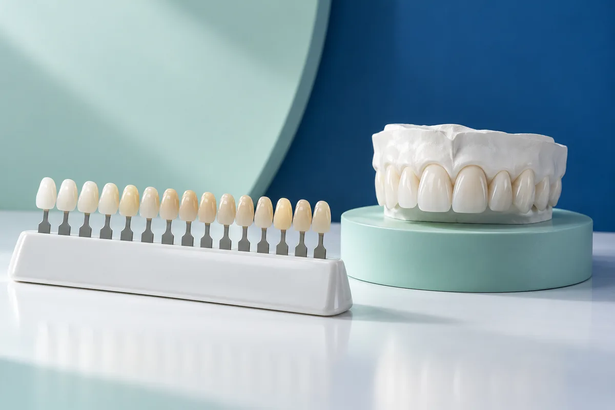 Zahnfarbenschlüssel neben einem Veneer-Modell